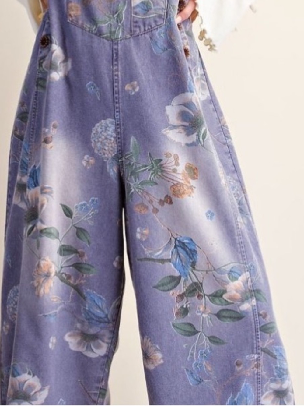 354 EASEL FLOWER PRINTED WASHED DENIM OVERALLS - Picture 4 of 4